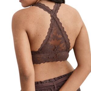 Aerie love lace lightly padded lace bralette in chocolate brown size small